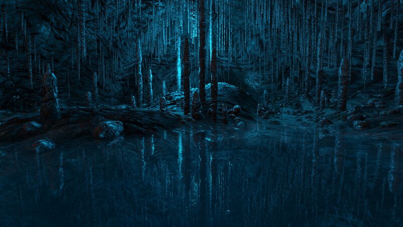 dark cave with stalactites