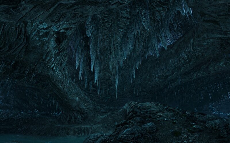 dark cave with stalactites