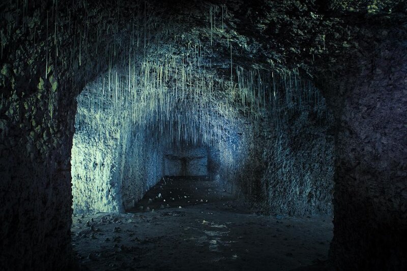 dark cave with stalactites