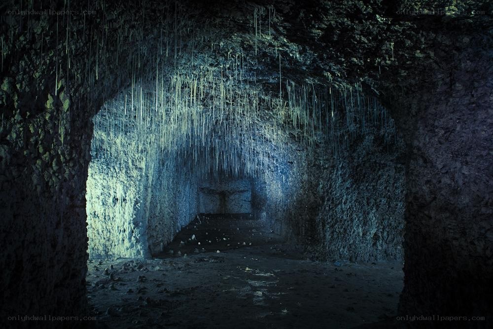 dark cave with stalactites