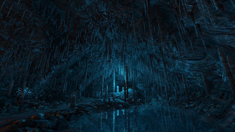 dark cave with stalactites