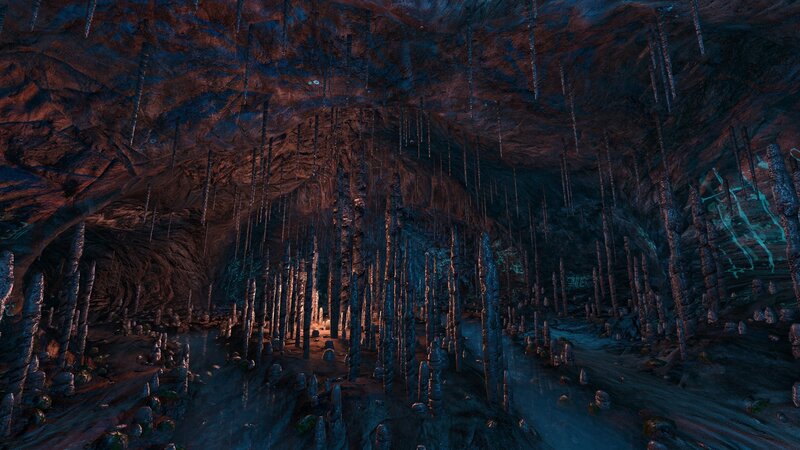 dark cave with stalagmites