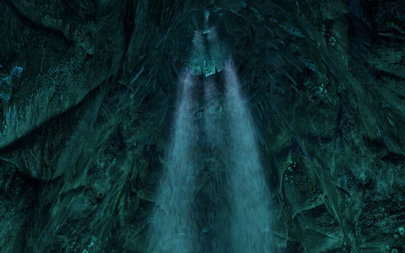 dark cave with waterfall