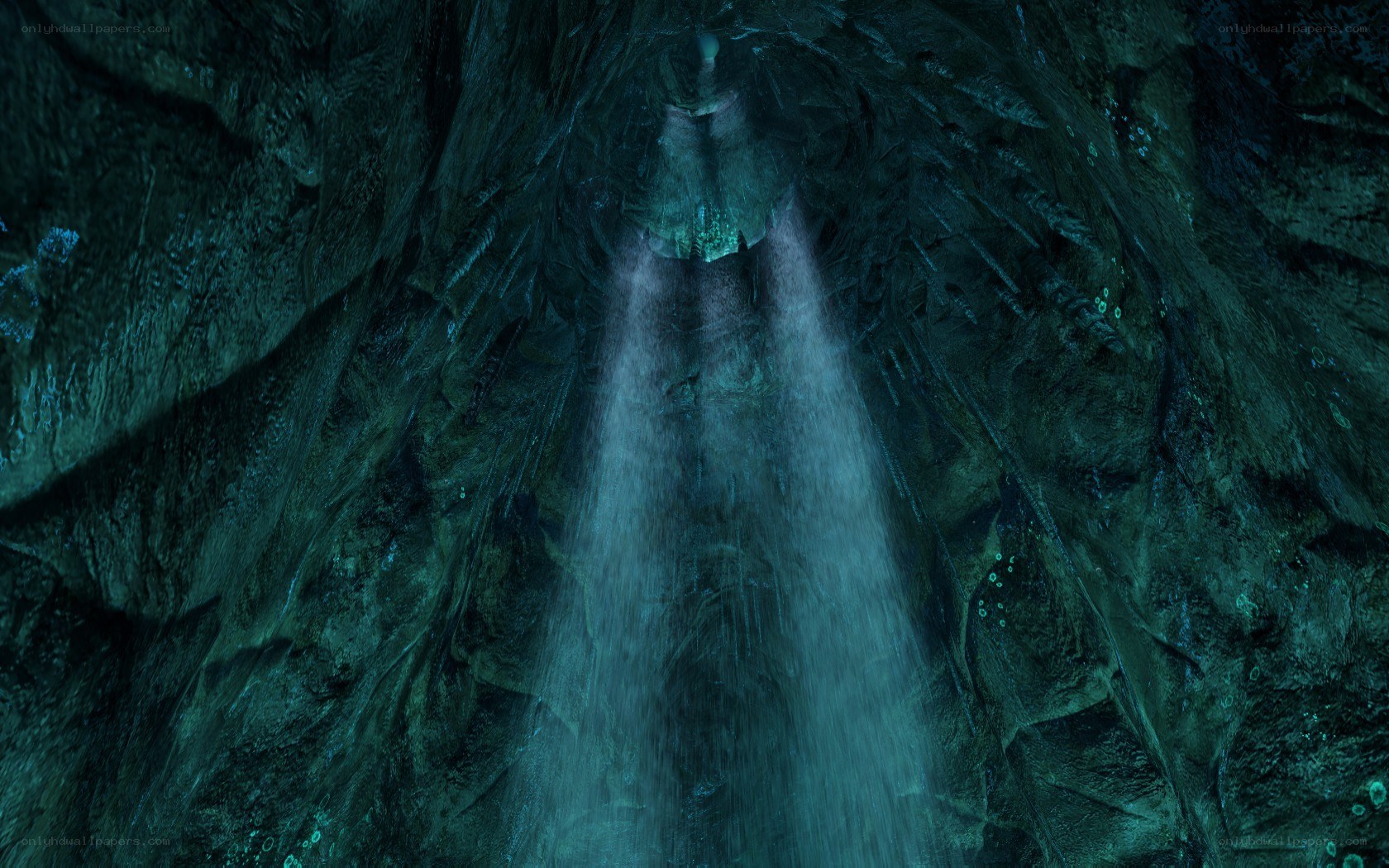 dark cave with waterfall