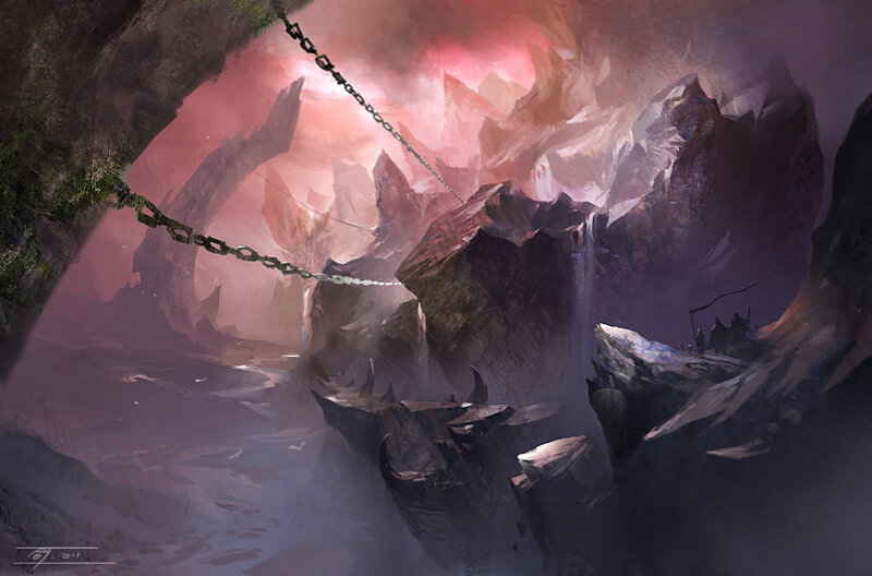 Dark cavern with chains
