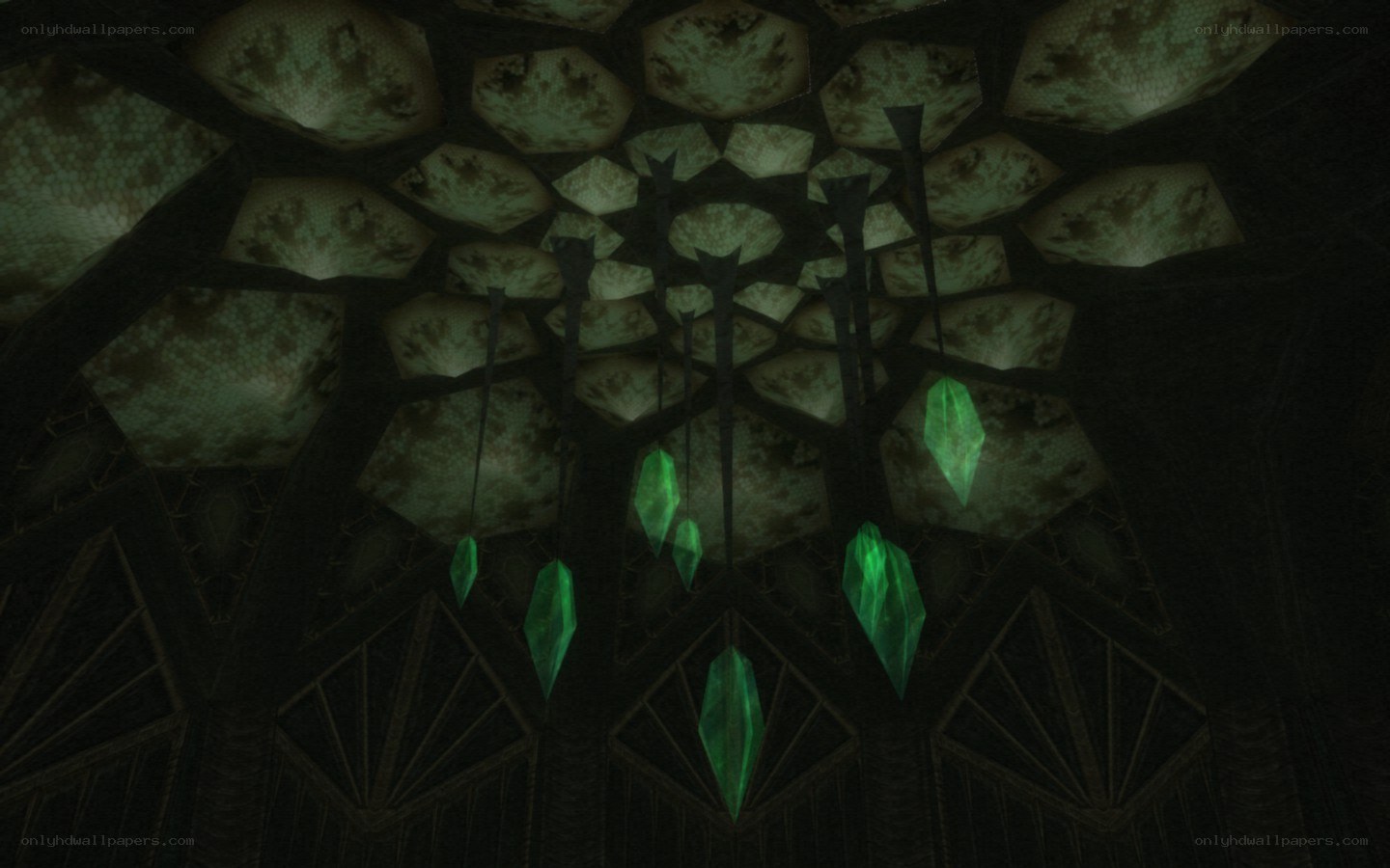 dark cavern with glowing crystals