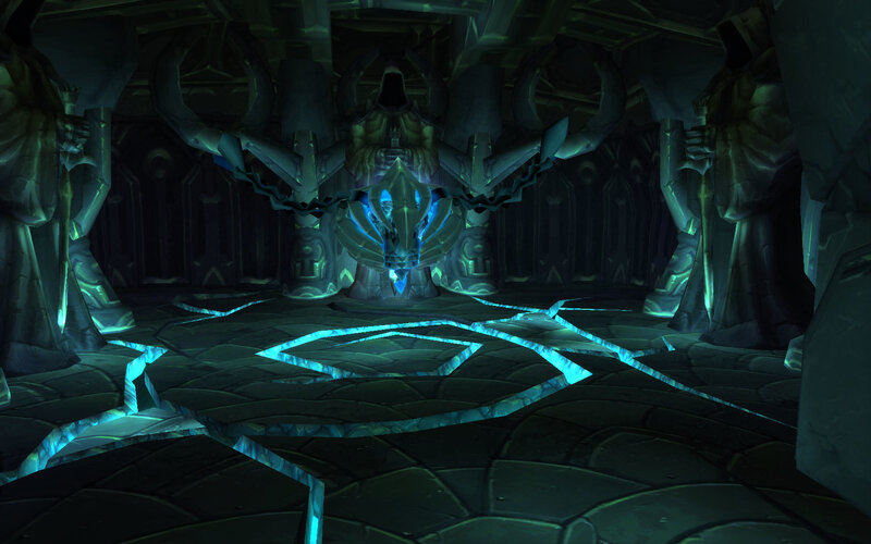 dark cavern with glowing runes