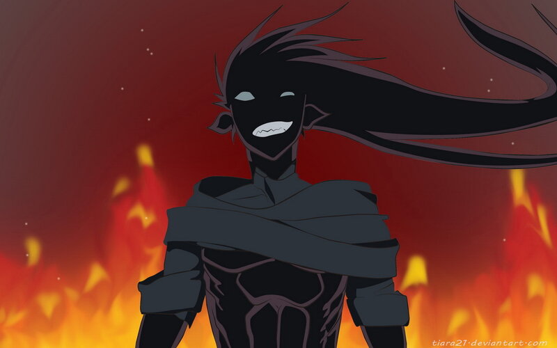 dark character in flames