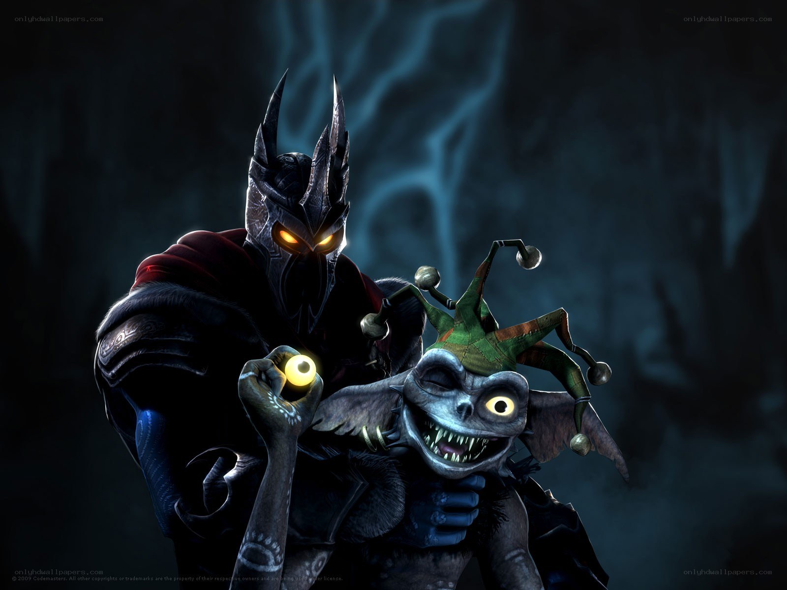 Dark character with glowing eyes