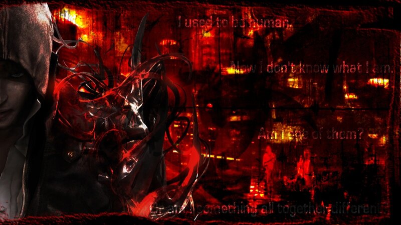 dark character with red background