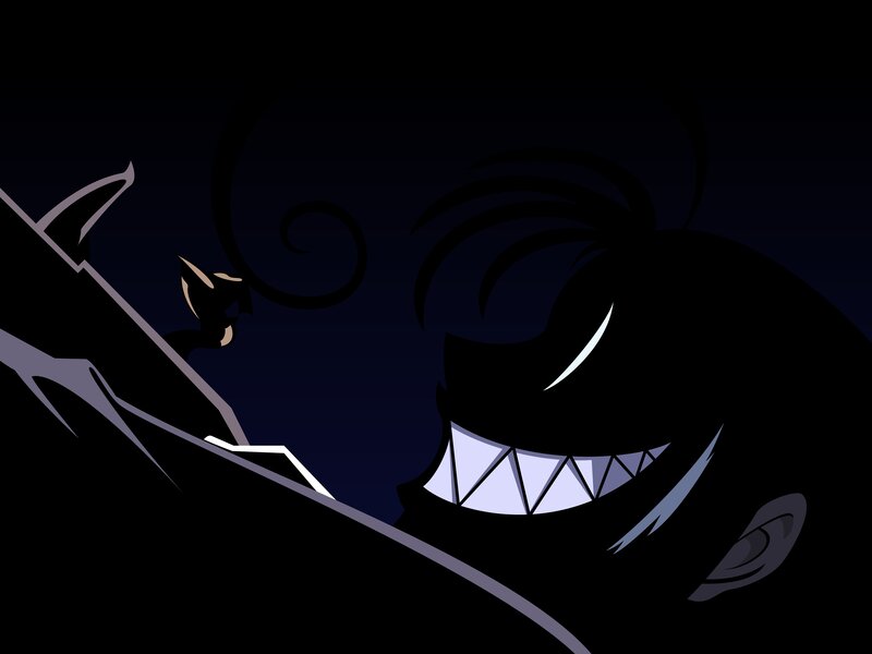 dark character with sharp teeth