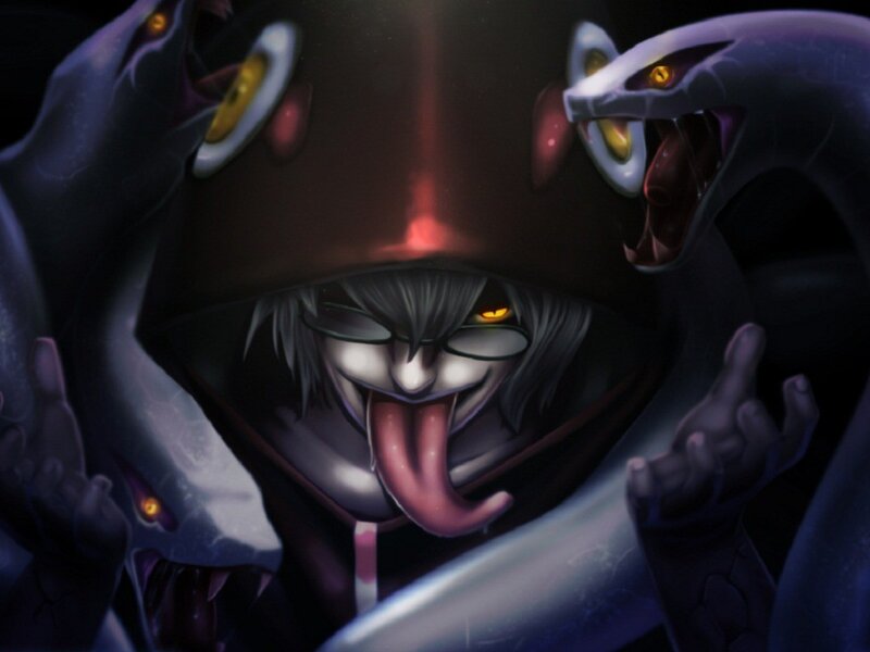 Dark character with snakes