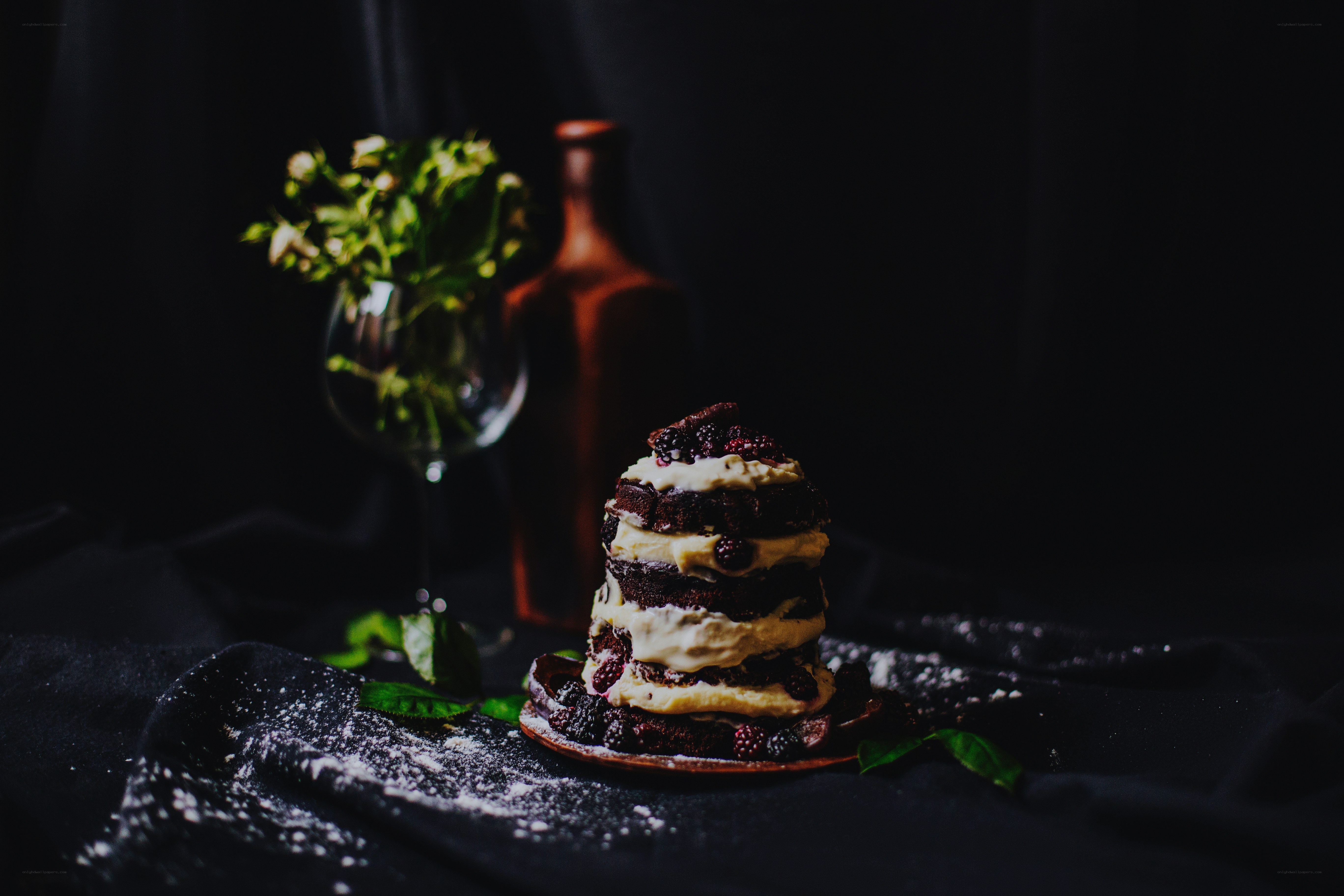 Dark chocolate cake with berries