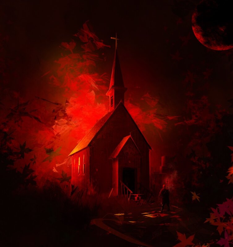 Dark church at night