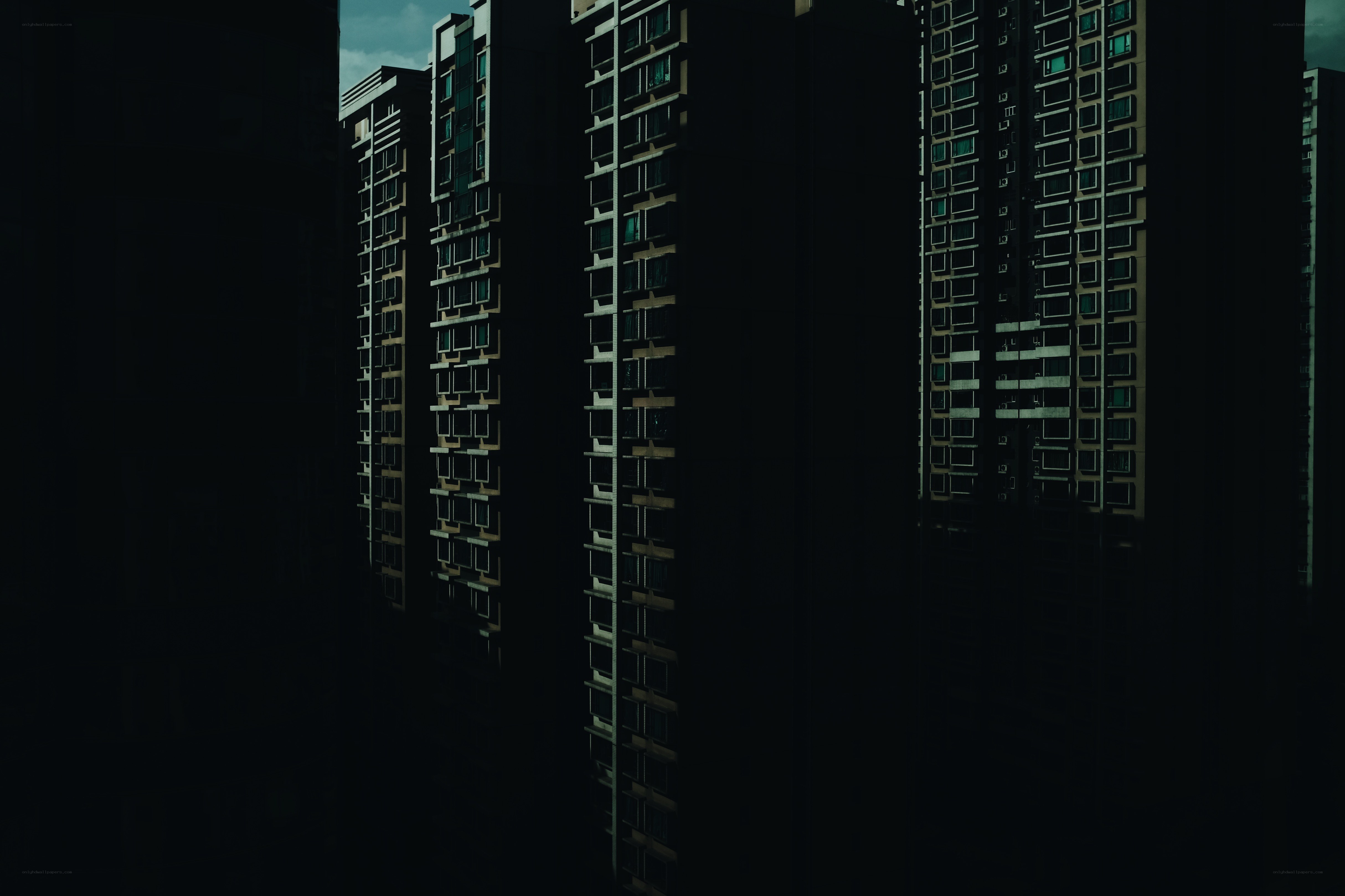 Dark city apartment buildings
