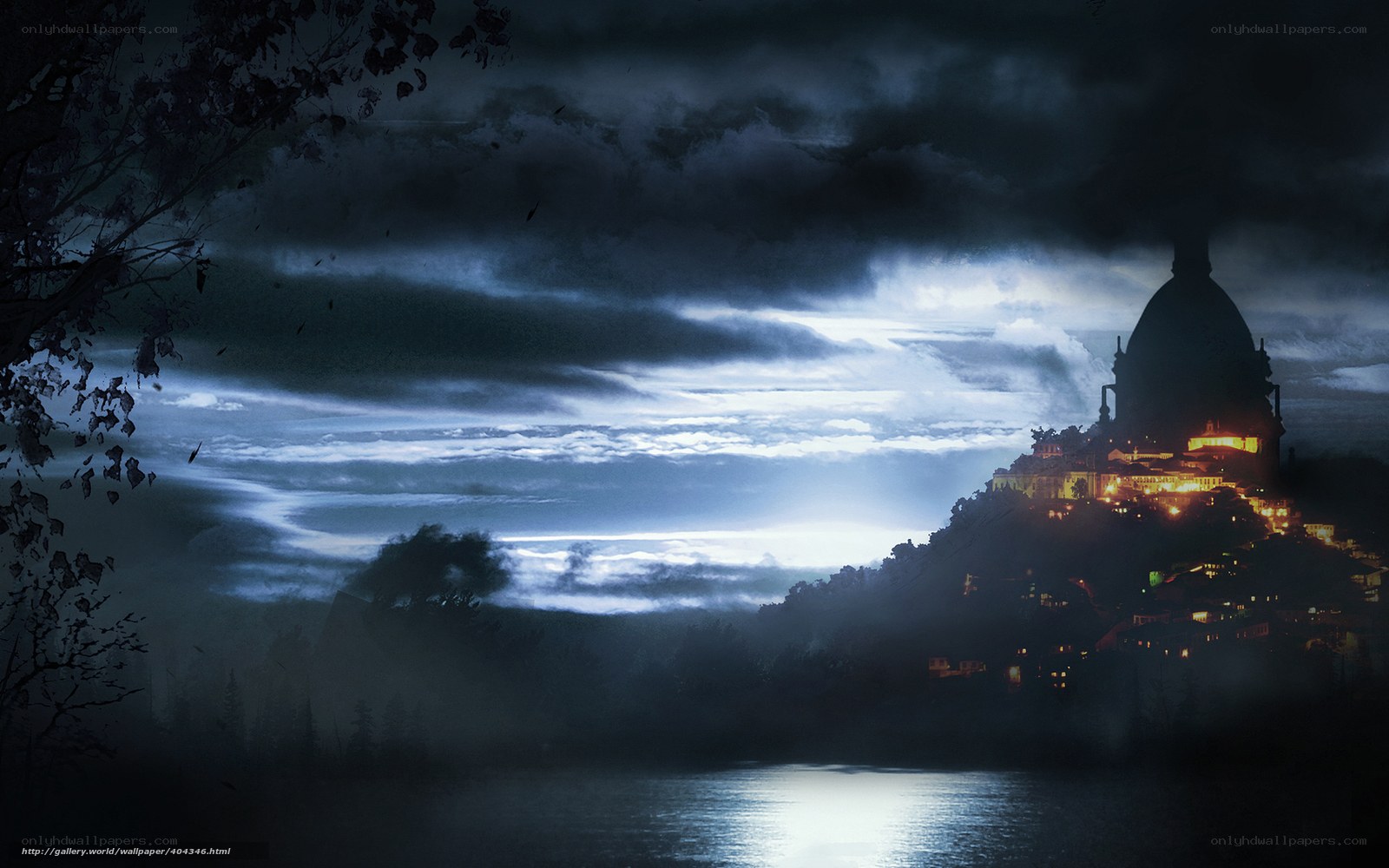Dark city by the lake