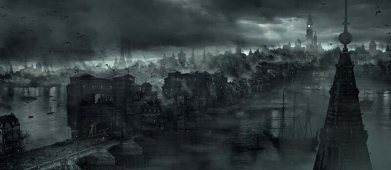 dark city by the water