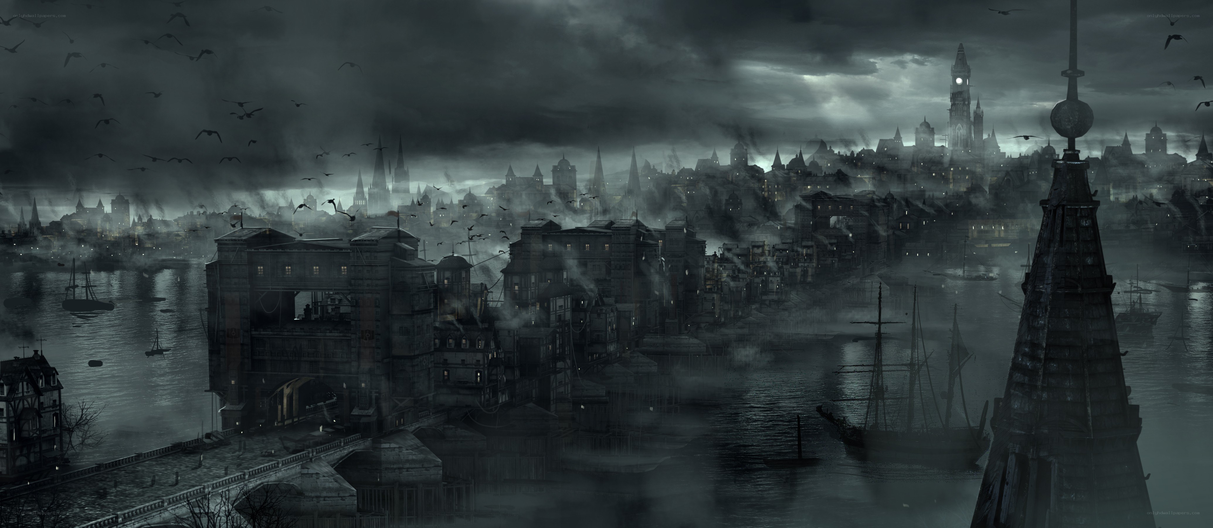 dark city by the water