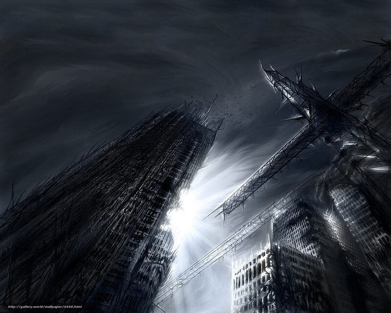 Dark city skyline at night