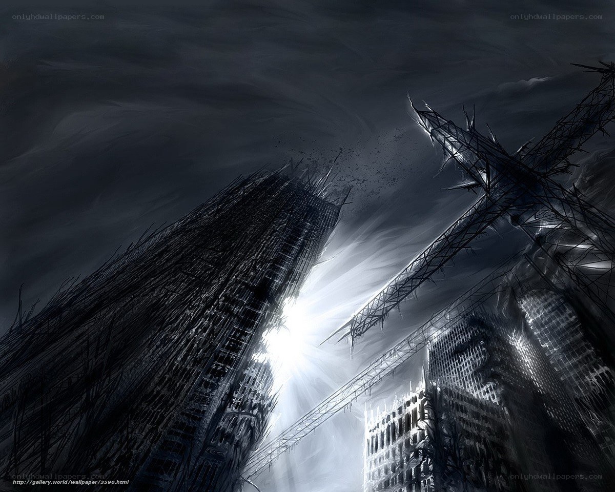 Dark city skyline at night