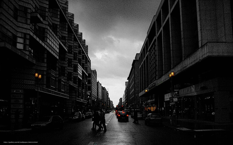 Dark city street at dusk