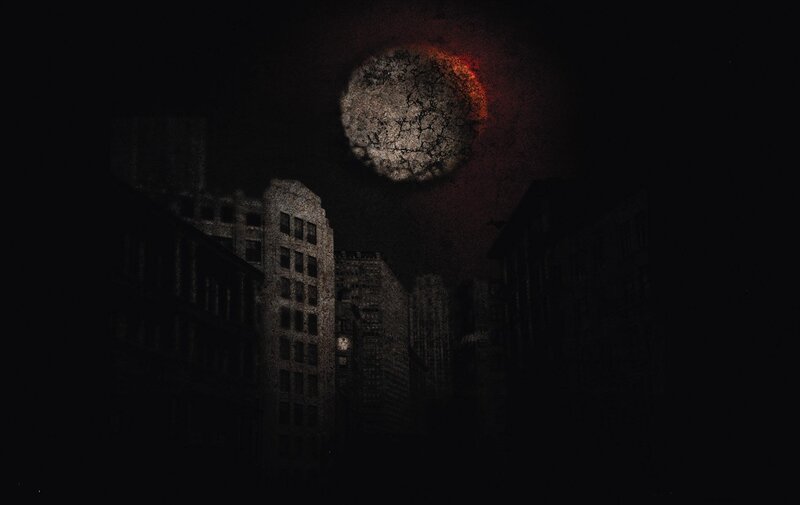 dark city under cracked moon