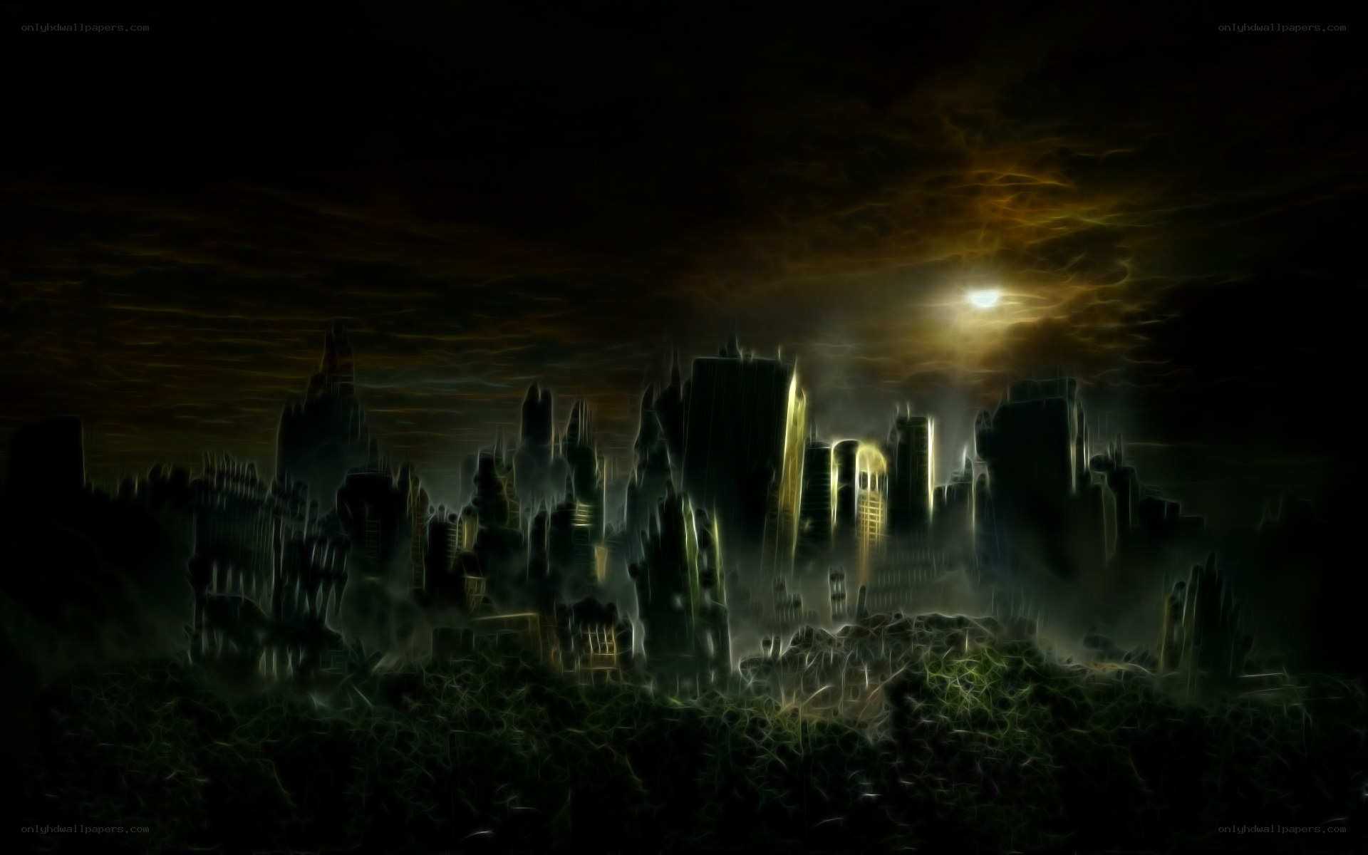 dark city under moonlight