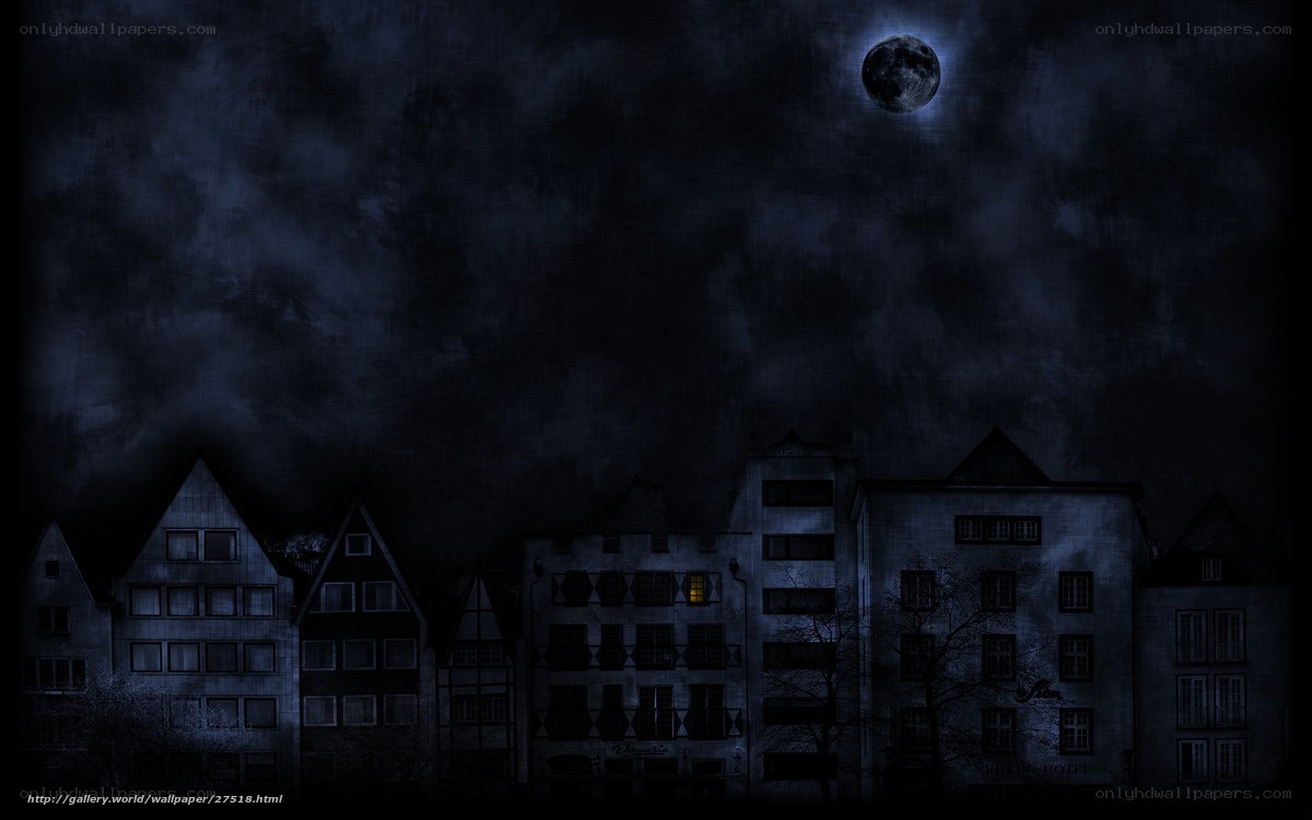 dark city under moonlight