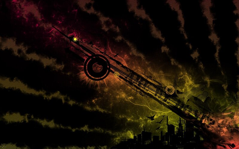 dark city with flying object