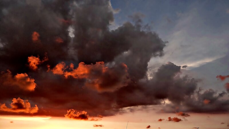 Dark Clouds at Sunset — Orange, Dramatic, Photograph, Sky, Sun
