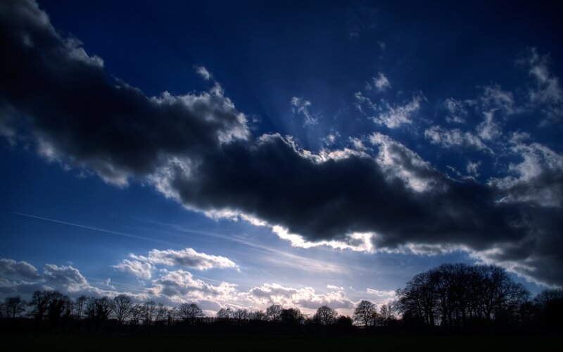 Dark Clouds over Field — Blue, Dramatic