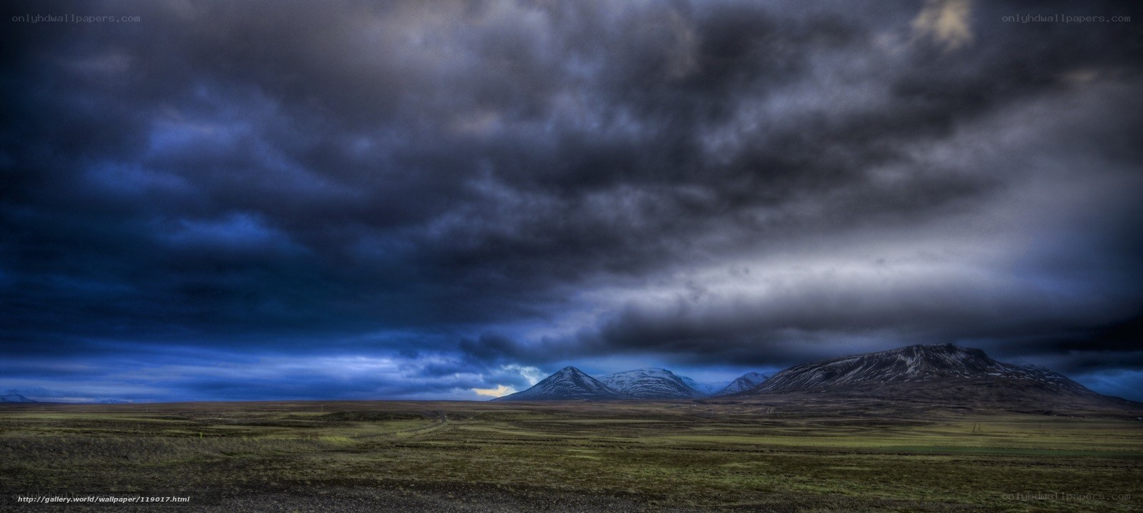 Dark clouds over Icelandic landscape