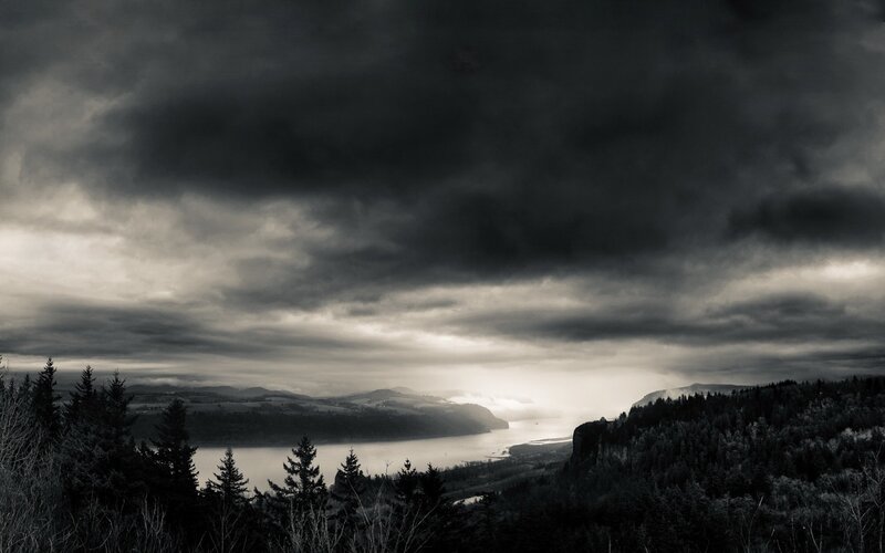 Dark Clouds over River