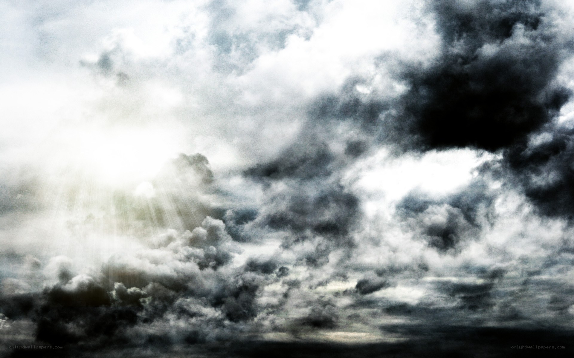 dark clouds with sunlight