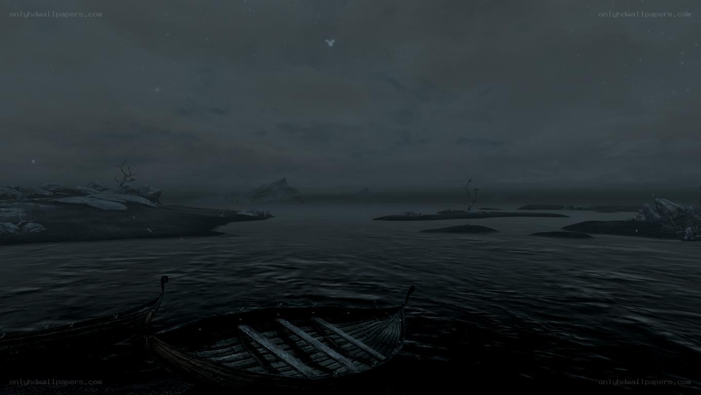 dark coastal scene at night