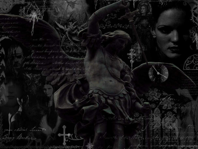 dark collage with angel statue