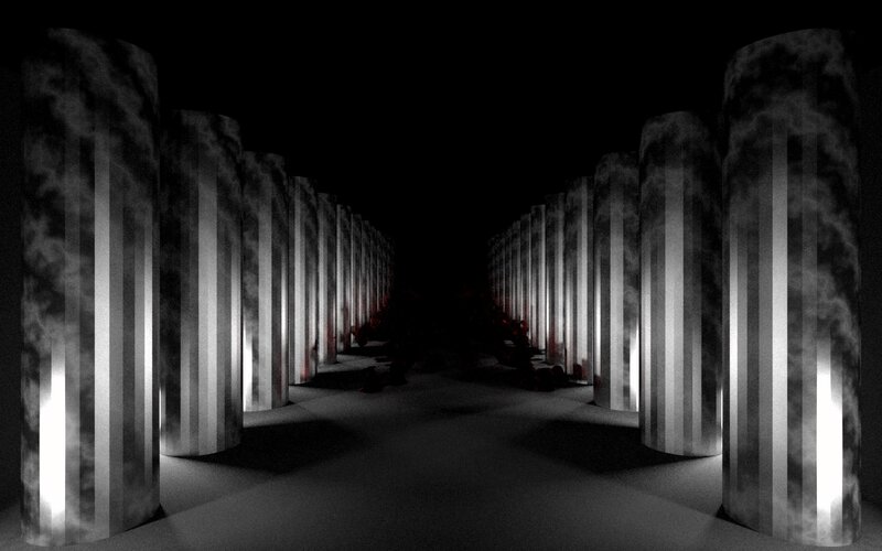 dark corridor with columns