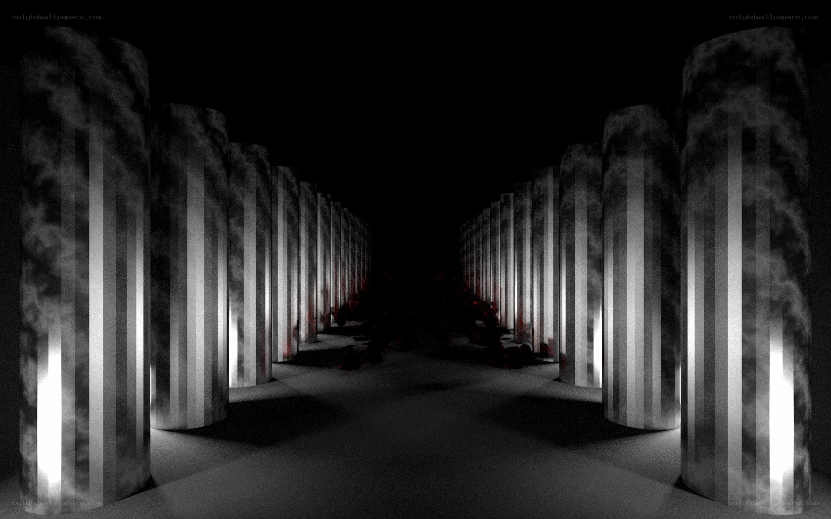 dark corridor with columns