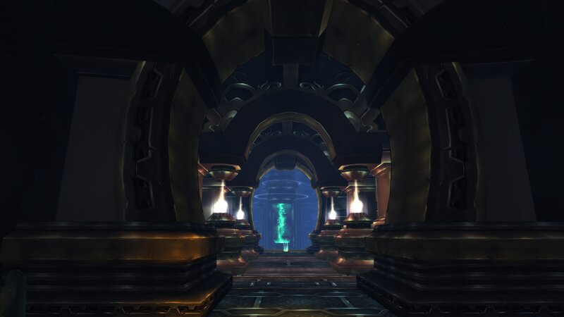Dark Corridor with Glowing Lamps