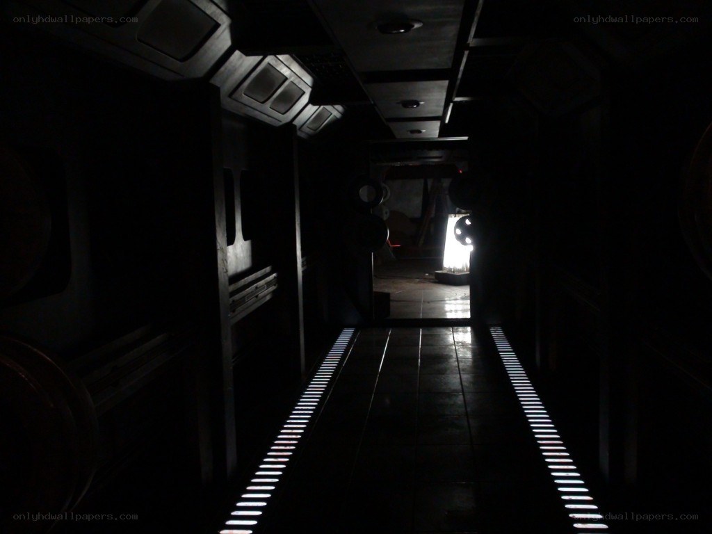 dark corridor with glowing lights