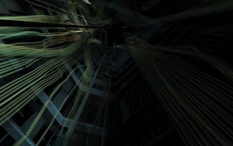dark corridor with glowing lines