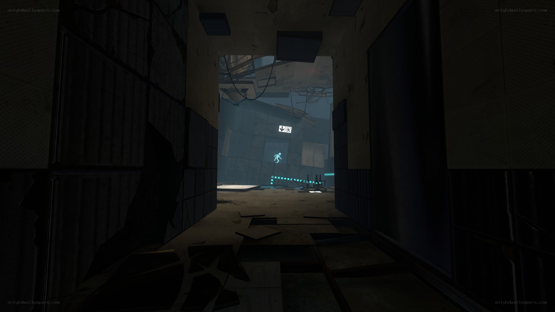 dark corridor with glowing path