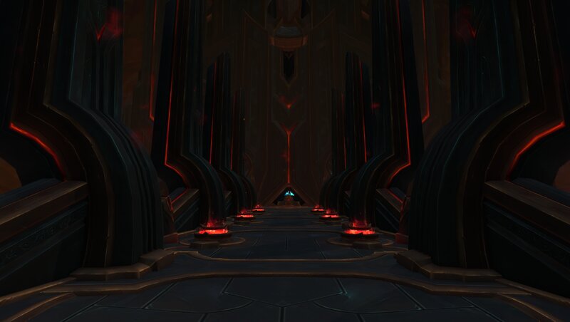 Dark Corridor with Glowing Pillars — Black