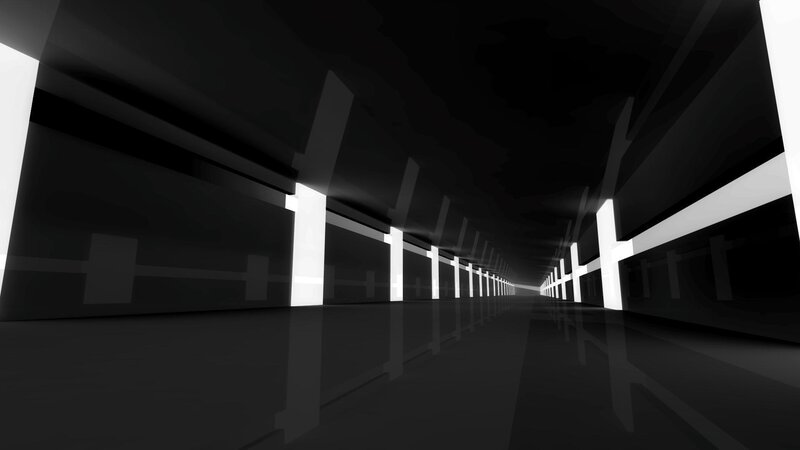 dark corridor with glowing pillars