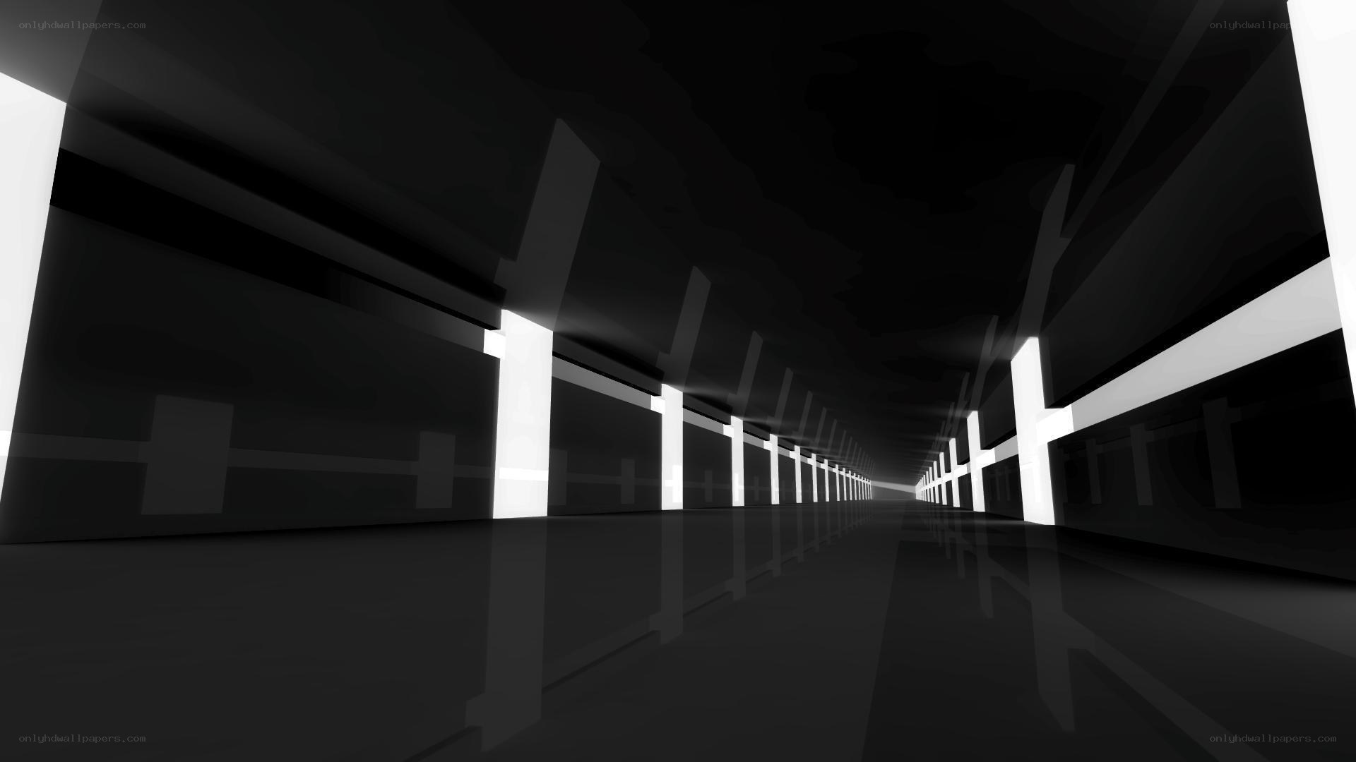 dark corridor with glowing pillars