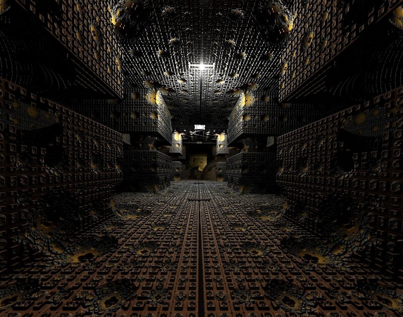 Dark Corridor with Grid Pattern — Black