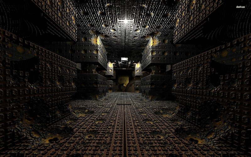 Dark Corridor with Grid Pattern