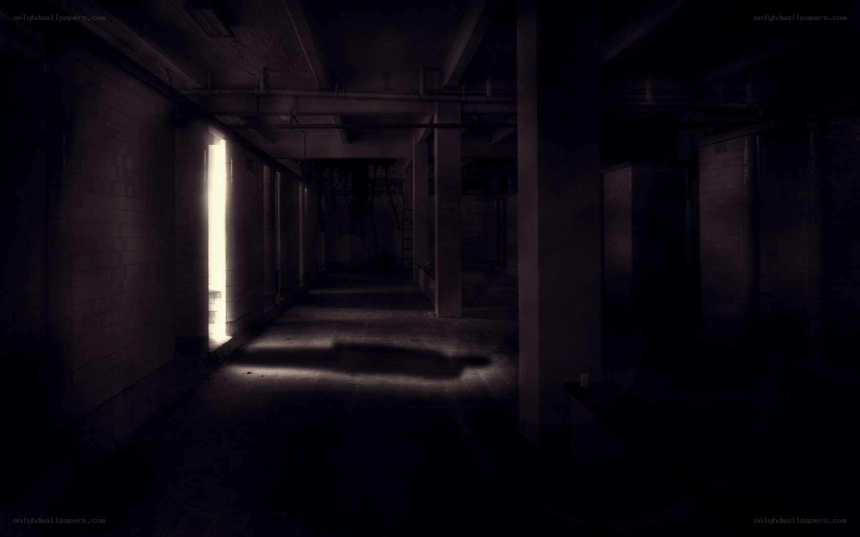 dark corridor with light beam