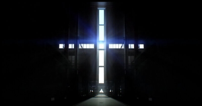 dark corridor with light cross