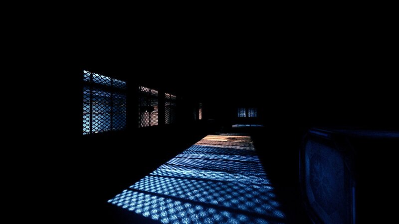 Dark Corridor with Light Patterns